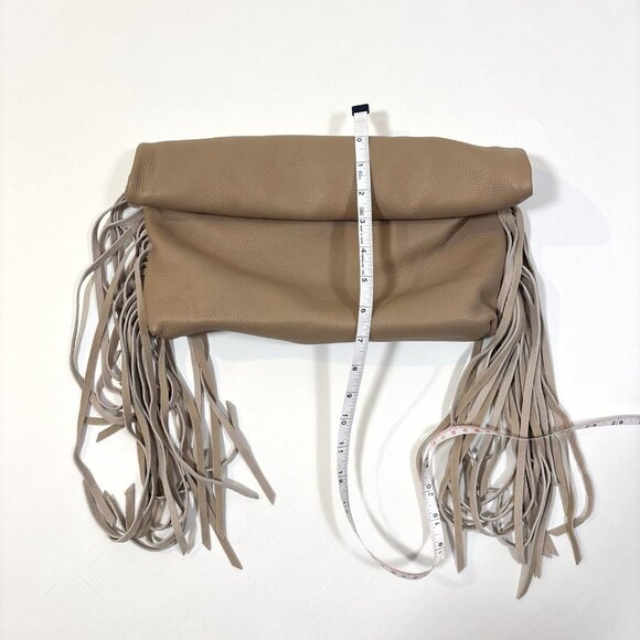 Dolce Vita Shea Large Leather Fringe Clutch Cafe Beige Soft Pebbled Leather - Picture 8 of 10